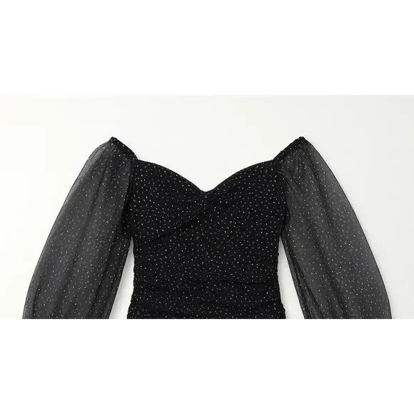 B Hardin fitted ruched silhouette Mini Cocktail Dress W/ Irredentist Polka Dots - Picture 7 of 9